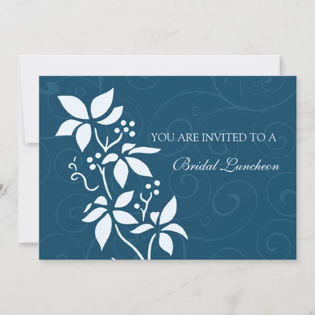 Blue Floral Bridal Luncheon Einladung Karte (Vorderseite)