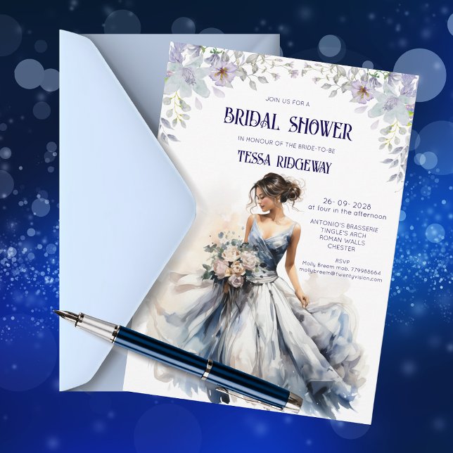 Blue Floral Bridal Shower Invitation (Créateur téléchargé)
