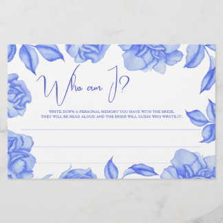Blue Floral Bridal shower Who am I game Briefpapier