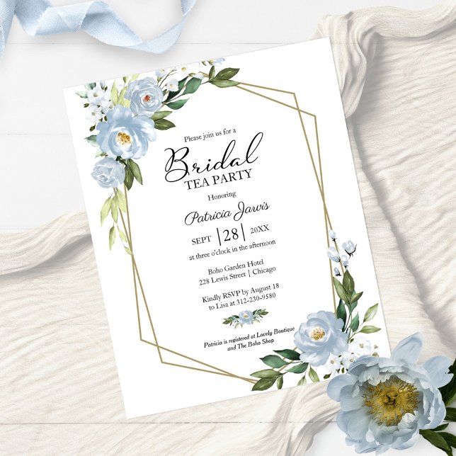 Blue Floral Bridal Tea Party Einladung (Von Creator hochgeladen)