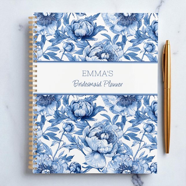 Blue Floral Bridesmaid Personalisiert Name Blume Planer (Blue Floral Bridesmaid Personalized Name Flower Planner)