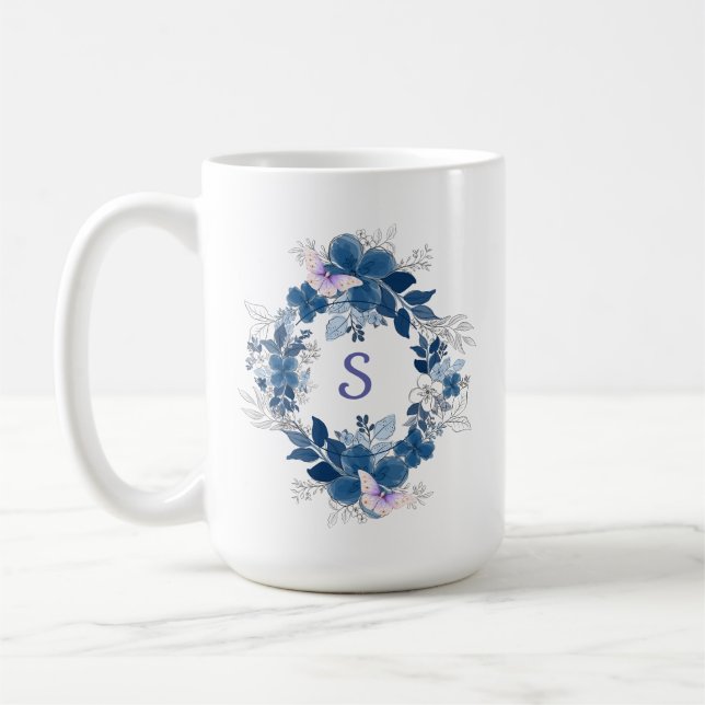 Blue Floral Butterfly Mug Kaffeetasse (Links)
