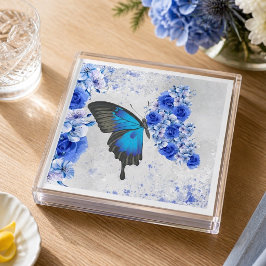 Blue Floral Butterfly Paper Napkins Serviette