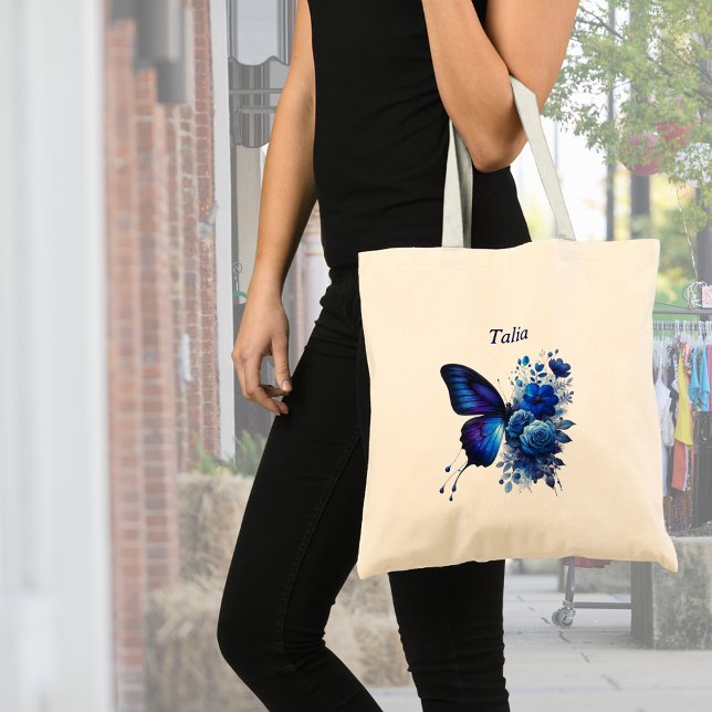 Blue Floral Butterfly Personalisiert Tragetasche (Von Creator hochgeladen)