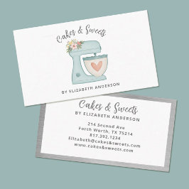 Blue Floral Cake Mixer Bakery Business Card Visitenkarte