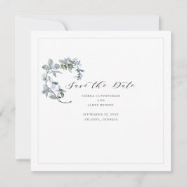 Blue Floral Calligraphy Wedding Save the Date Card