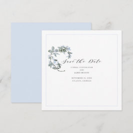 Blue Floral Calligraphy Wedding Save the Date Card