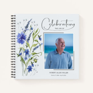 Blue Floral Celebration of Life Funeral Livre d'or