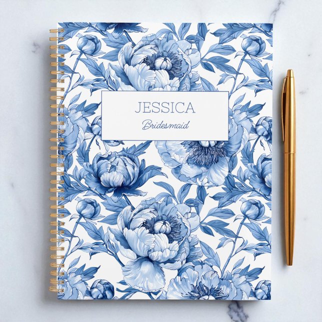 Blue Floral Chinoiserie Blume Moderne Jugendherber Planer (Blue Floral Chinoiserie Flower Modern Bridesmaid Planner)