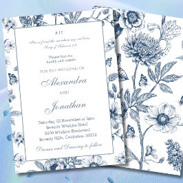 Blue Floral Chinoiserie Christian Wedding  Einladung