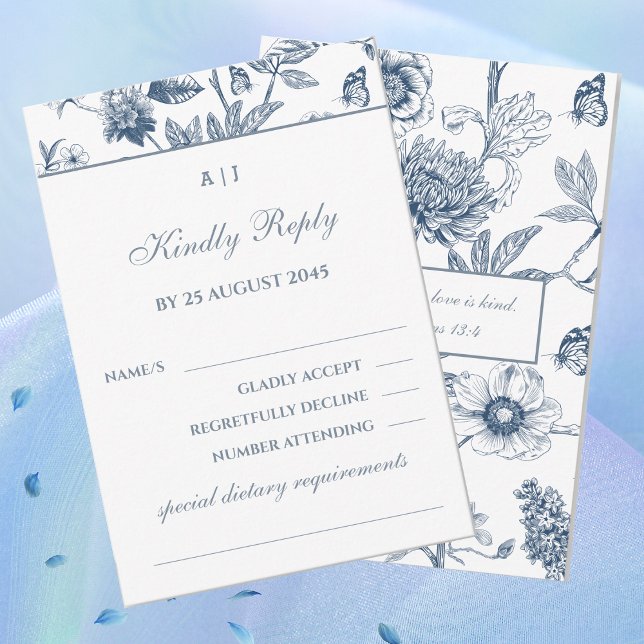 Blue Floral Chinoiserie Christian Wedding RSVP  (Von Creator hochgeladen)