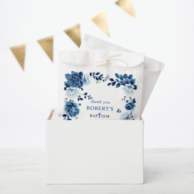 Blue floral Chinoiserie Junge Taufe Vielen Dank Geschenktütchen (Party)