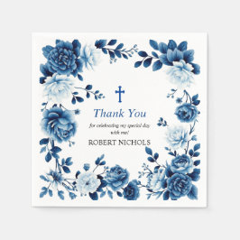 Blue floral Chinoiserie Junge Taufe Vielen Dank Serviette