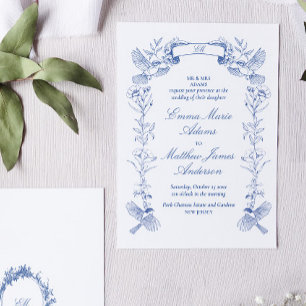 Blue Floral Chinoiserie Wedding Einladung