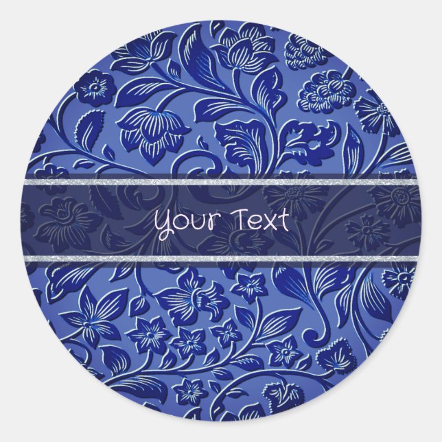 Blue Floral Classic Round Sticker (Vorderseite)