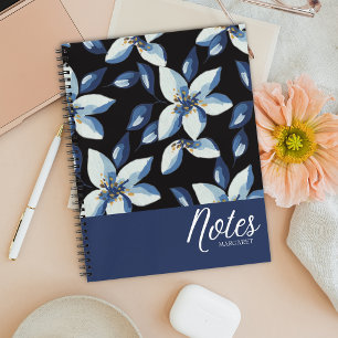 Blue Floral Classy Stilvolle Minimal Notizbuch