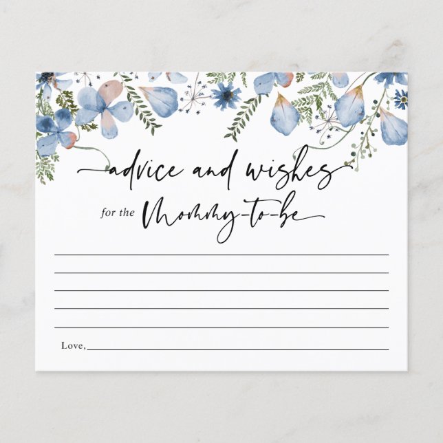 Blue Floral Conseil pour maman Baby shower carte d (Devant)