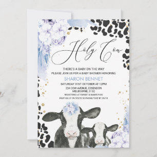Blue Floral Cow Calf Boho Floral Baby Dusche Einladung