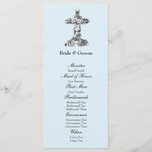 Blue Floral Cross Christian Wedding Programme