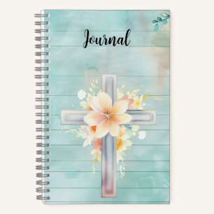 Blue Floral Cross Journal Notizbuch