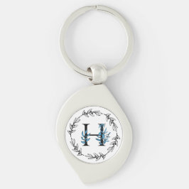 Blue Floral Custom Monogram - Letter H Schlüsselanhänger