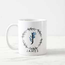 Blue Floral Custom Monogram - Letter J Kaffeetasse