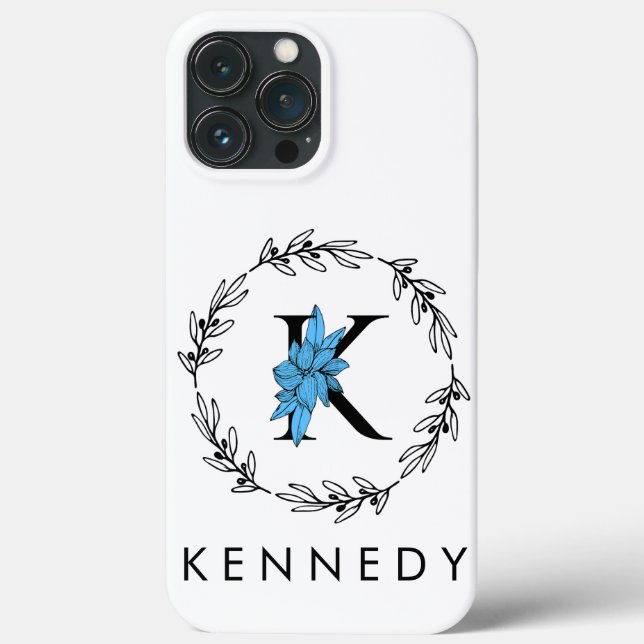 Blue Floral Custom Monogram - Letter K Case-Mate iPhone Hülle (Rückseite)