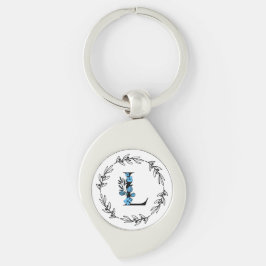 Blue Floral Custom Monogram - Letter L Schlüsselanhänger