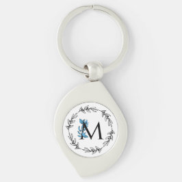 Blue Floral Custom Monogram - Letter M Schlüsselanhänger