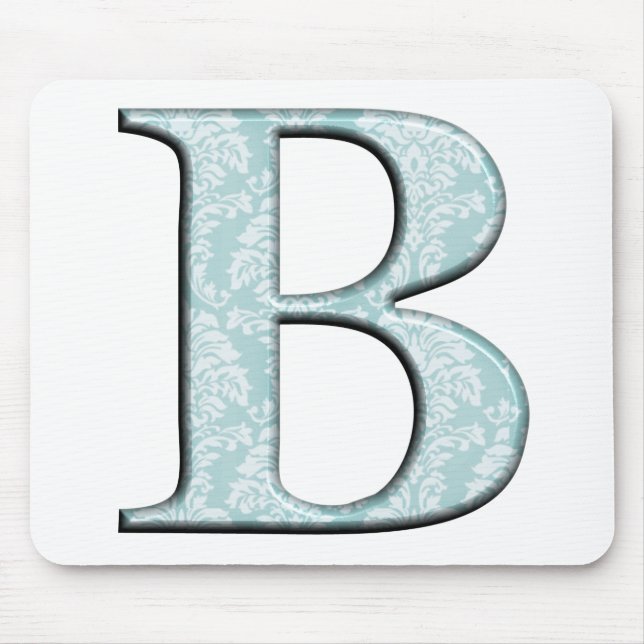Blue Floral Damask Print B monogram initials Mousepad (Vorne)