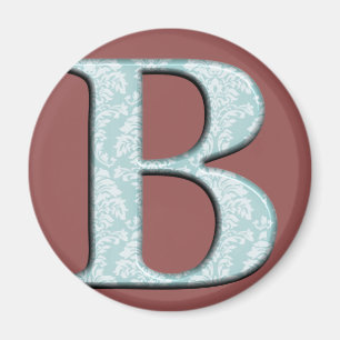 Blue Floral Damask Print B Monogramm Initialen Magnet