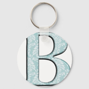 Blue Floral Damask Print B Monogramm Initialen Schlüsselanhänger