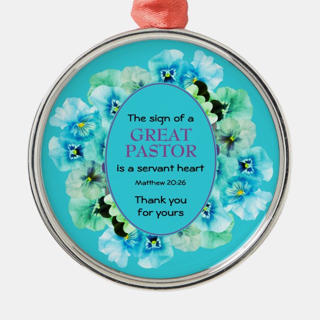 Blue Floral DANK YOU Pastor Wertschätzung Ornament Aus Metall (Vorne)