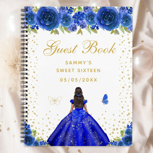 Blue Floral Dark Skin Princess 16 . Geburtstag Notizbuch