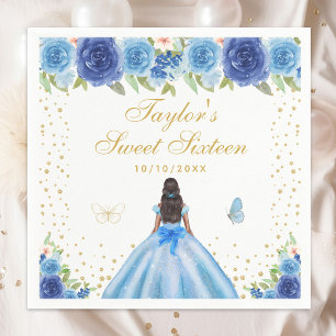 Blue Floral Dark Skin Princess 16 . Geburtstag Serviette