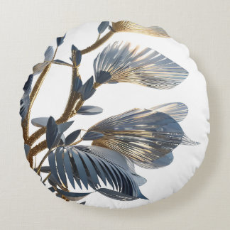 Blue Floral Design Plant Rundes Kissen