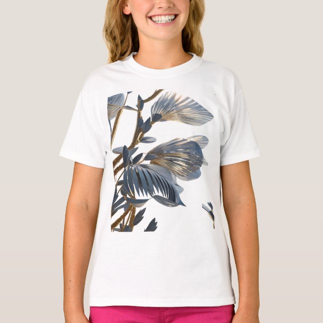 Blue Floral Design Plant T-Shirt (Vorderseite)