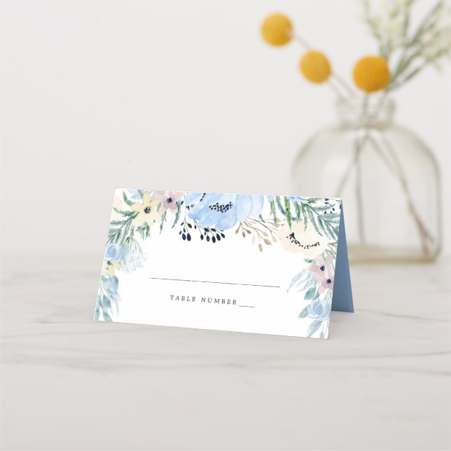 Blue Floral DIY Wedding Platzkarte (Vorderseite)