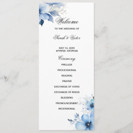 Blue Floral double side program card  Programm