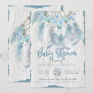 Blue Floral DreamCatcher BOHO Tribal Baby Dusche Einladung