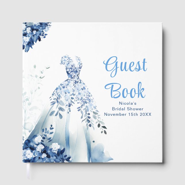 Blue Floral Dress Bridal Shower  Gästebuch (Vorderseite)