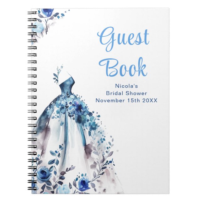 Blue Floral Dress Bridal Shower Guest Book Notizblock (Vorderseite)