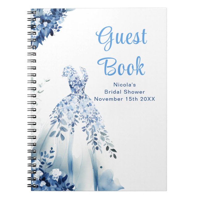 Blue Floral Dress Bridal Shower Guest Book Notizblock (Vorderseite)