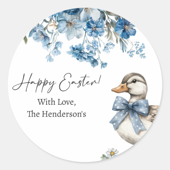 Blue Floral Duck Oster Runder Aufkleber (Vorderseite)