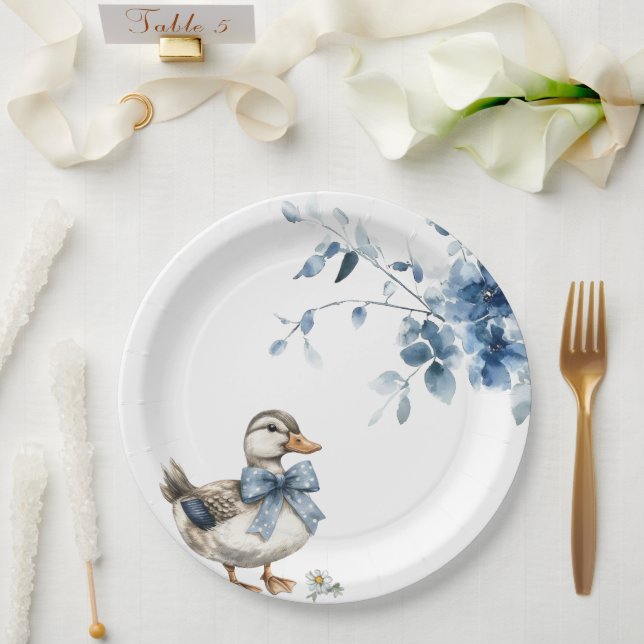 Blue Floral Duck Pappteller (Hochzeit)