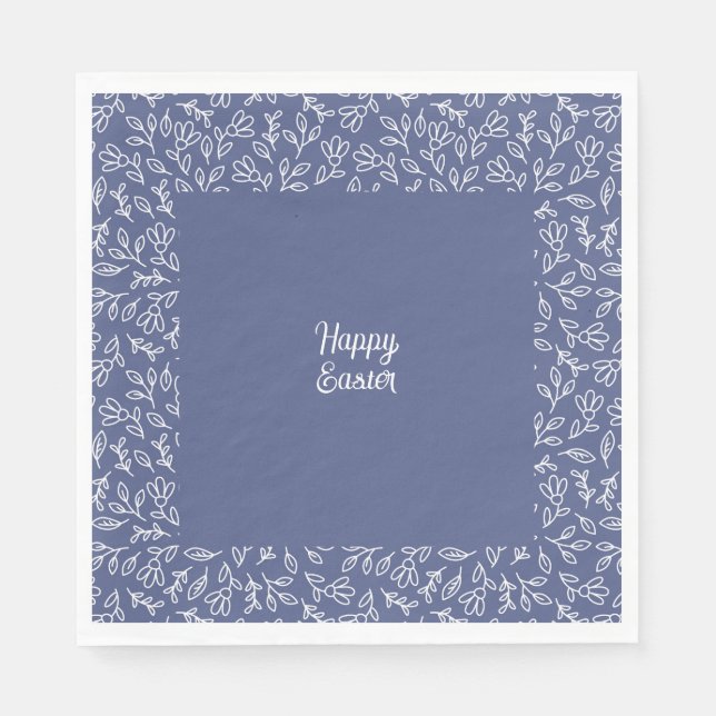 Blue Floral Easter Napkins – Happy Easter  Serviette (Vorderseite)