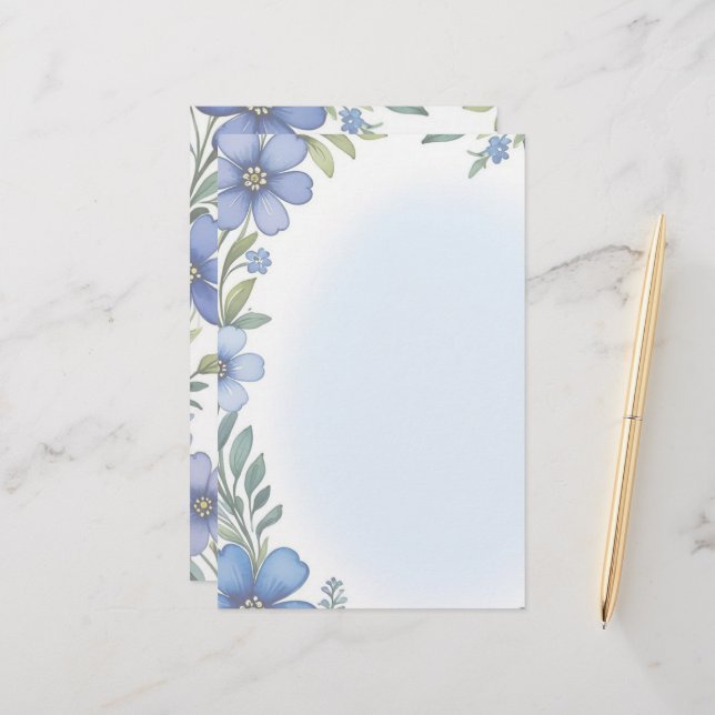 Blue Floral Elegance Stationery Set Briefpapier (Vorderseite/Rückseite Beispiel)