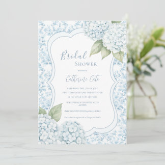 Blue Floral Elegant Blue Hydrangea Bridal Shower  Einladung
