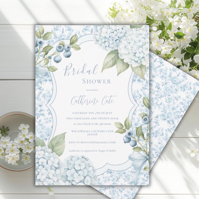Blue Floral Elegant Blue Hydrangea Bridal Shower  Einladung (Von Creator hochgeladen)