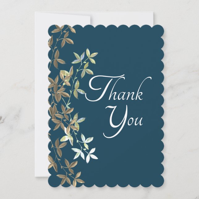 Blue Floral Elegant Einfaches Chic Stilvoll Dankeskarte (Vorderseite)